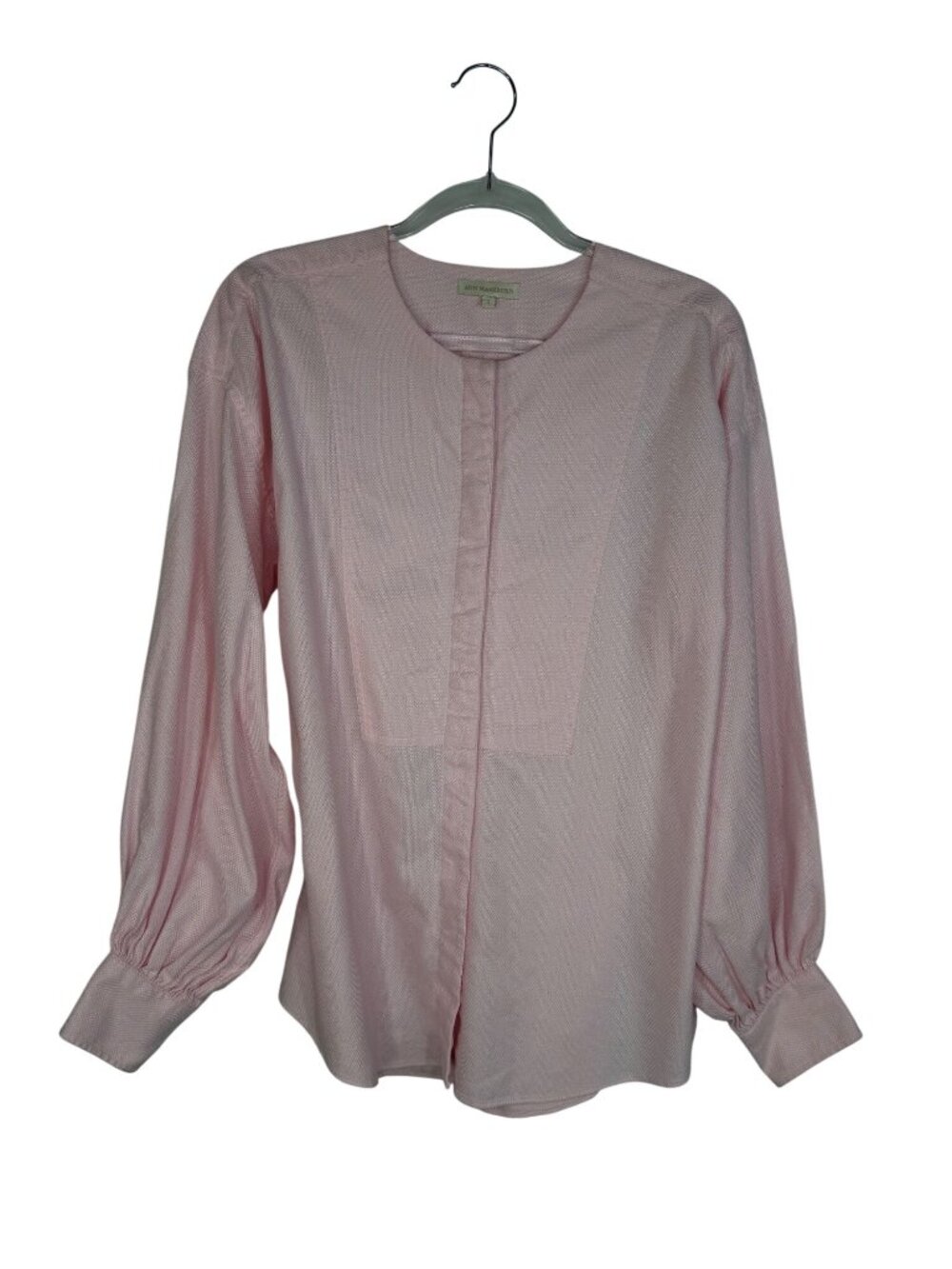 Ann Mashburn Collarless Button Front Shirt Blouse in Pink Size Small